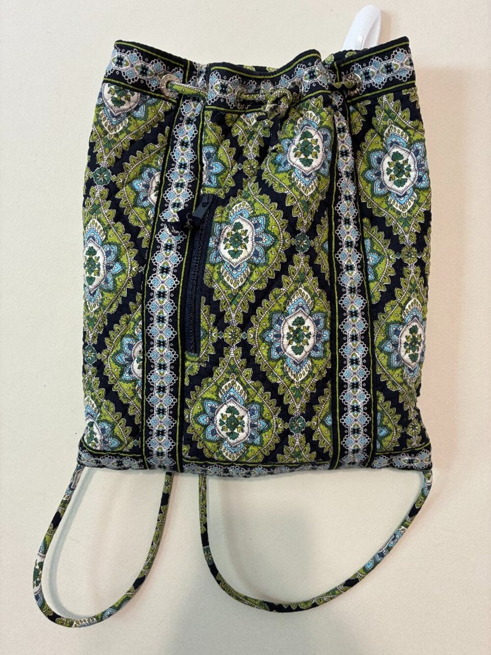 Vera Bradley Backsack Cambridge Backpack Drawstring Paisley Blue Green MADE USA
